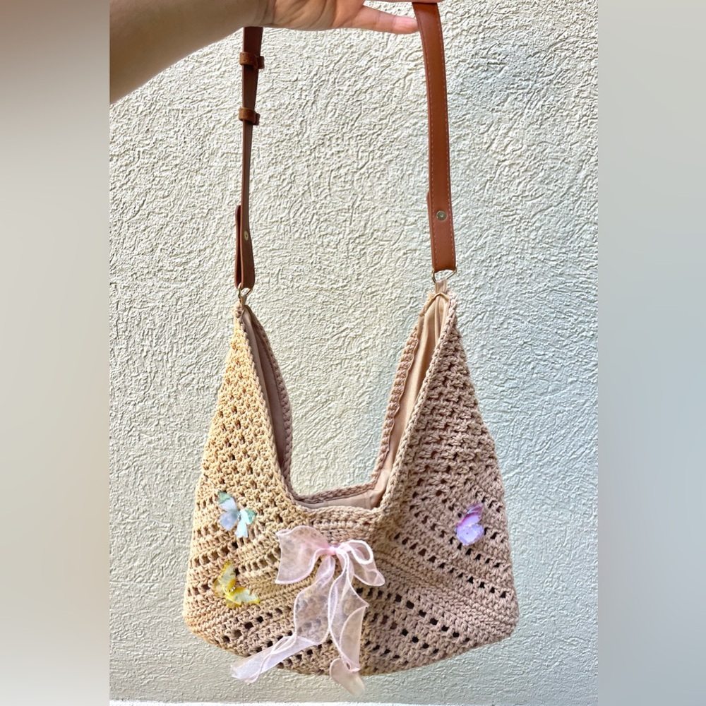 Woven Crochet butterfly bow shoulder bag